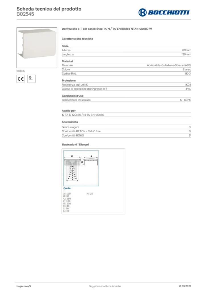 Immagine Bocchiotti Scheda tecnica del prodotto B02545 | Hager Italia