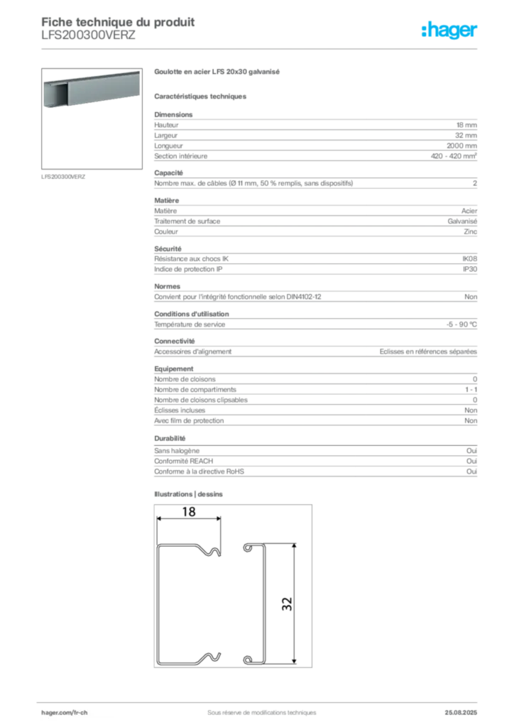 Image Hager Fiche technique du produit LFS200300VERZ | Hager Suisse