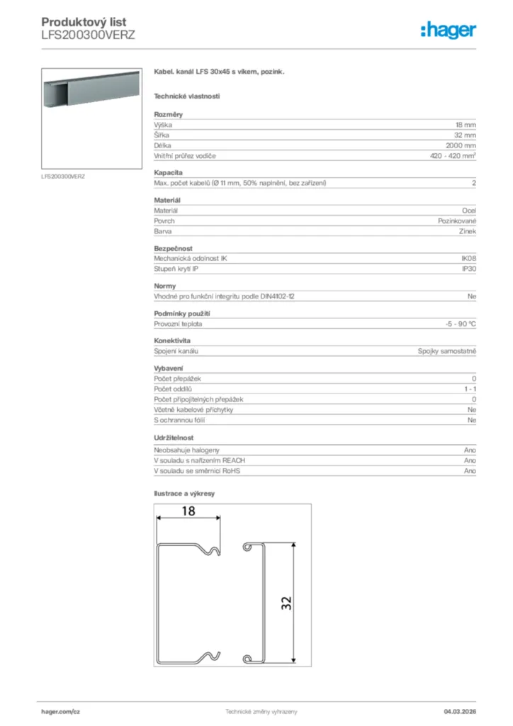 Obrázek Hager Product data sheet LFS200300VERZ | Hager