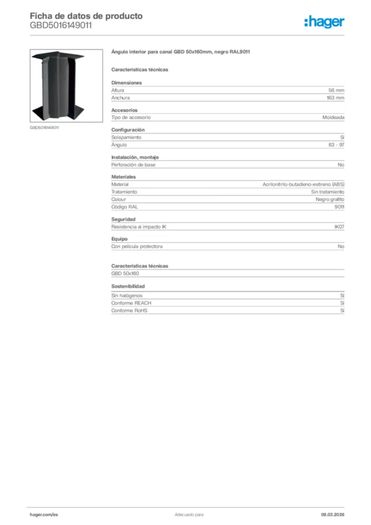 Imagen Hager Ficha de datos de producto GBD5016149011 | Hager España