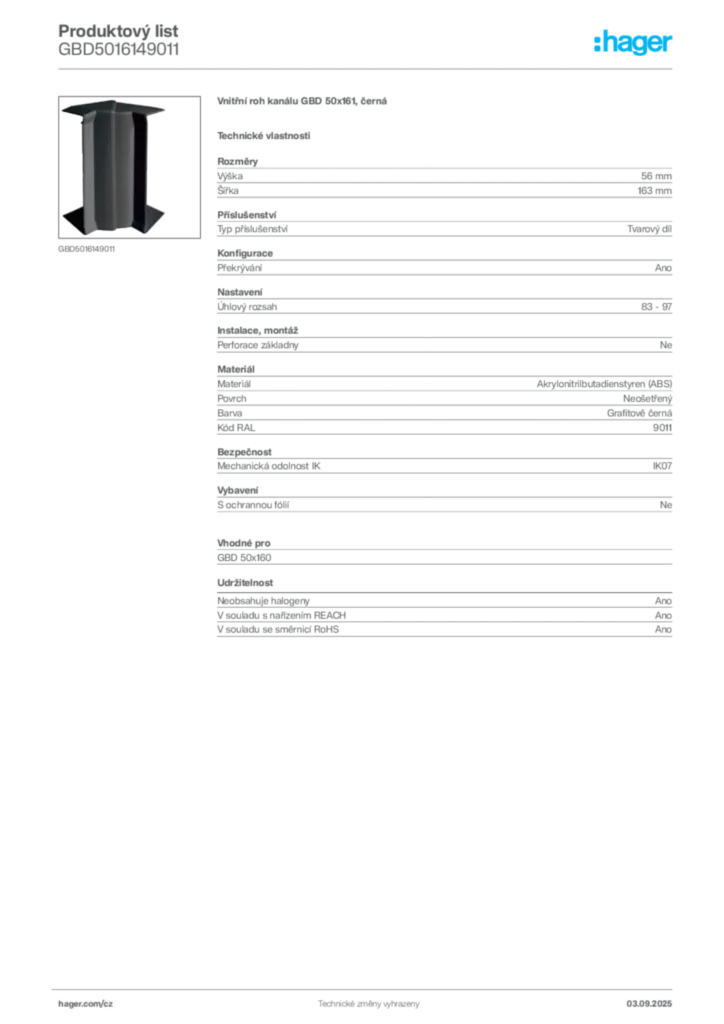 Obrázek Hager Produktový list GBD5016149011 | Hager