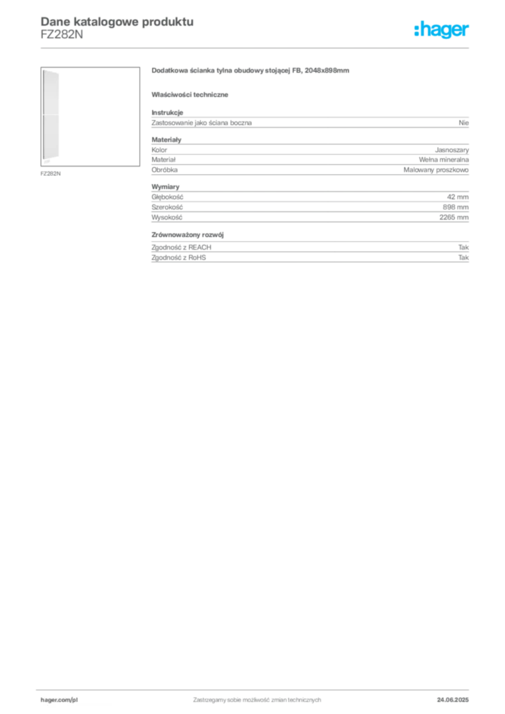 Zdjęcie Hager Karta katalogowa FZ282N | Hager Polska