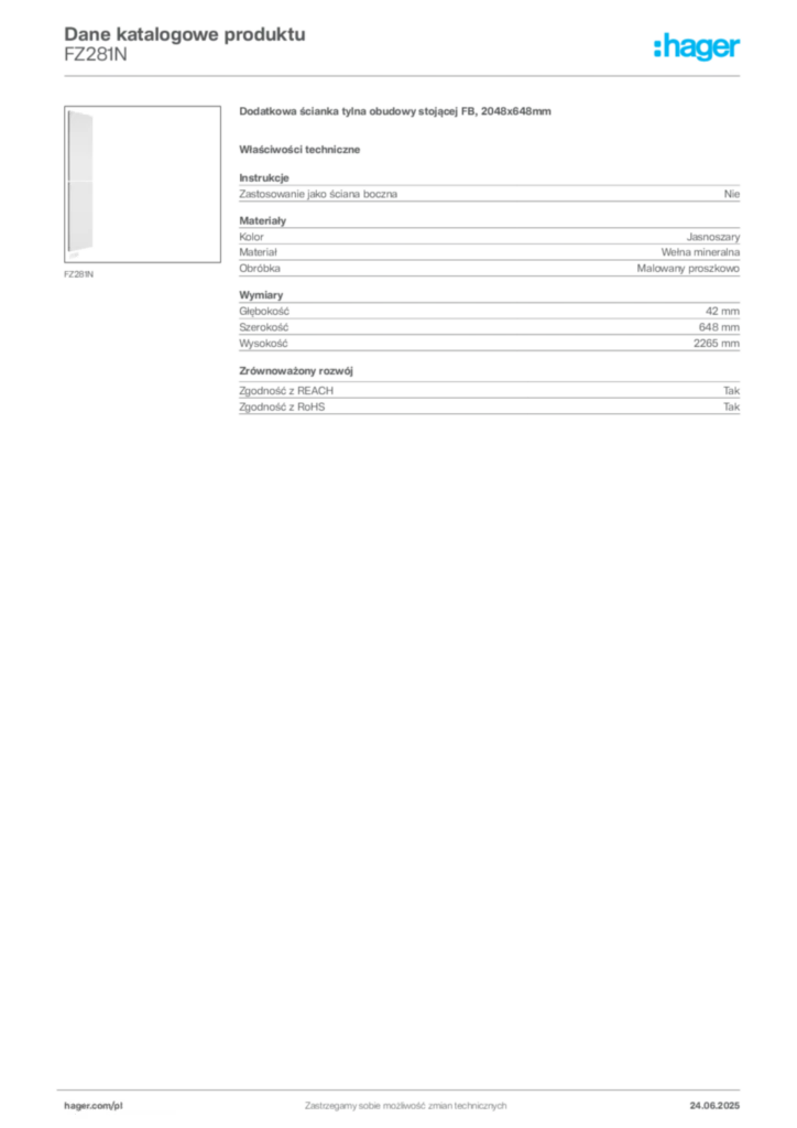 Zdjęcie Hager Karta katalogowa FZ281N | Hager Polska