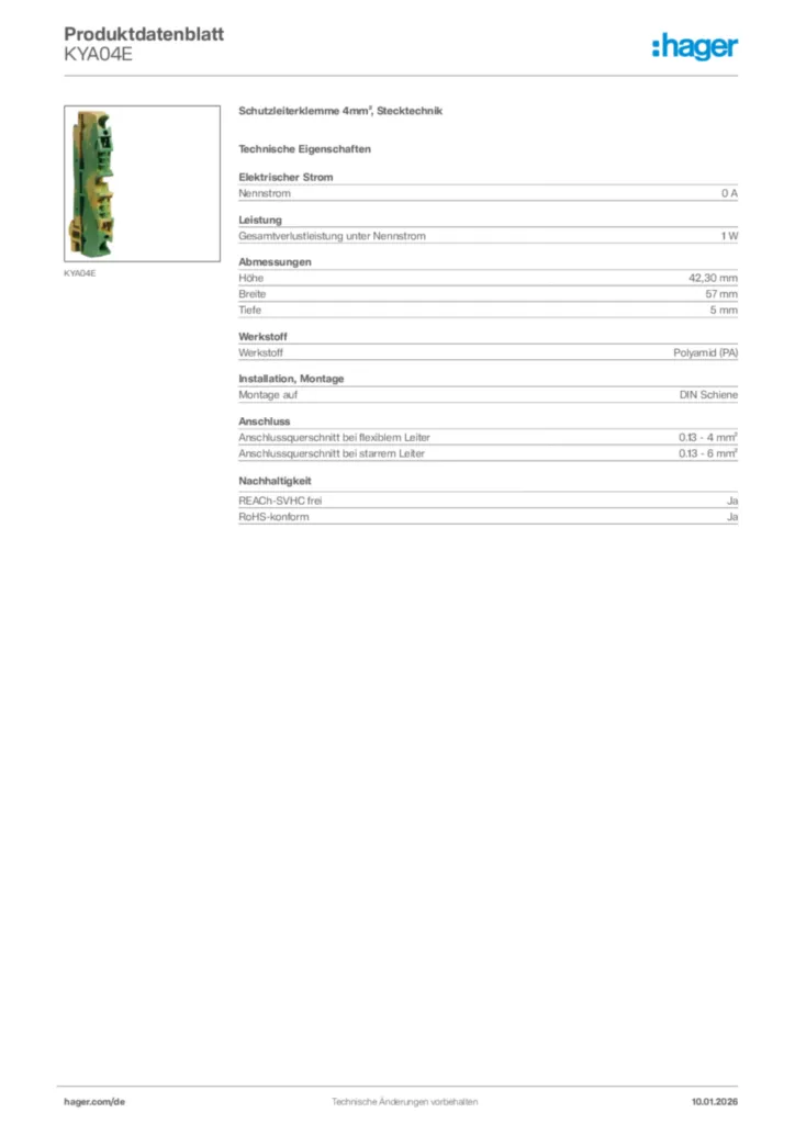 Bild Hager Produktdatenblatt KYA04E | Hager Deutschland