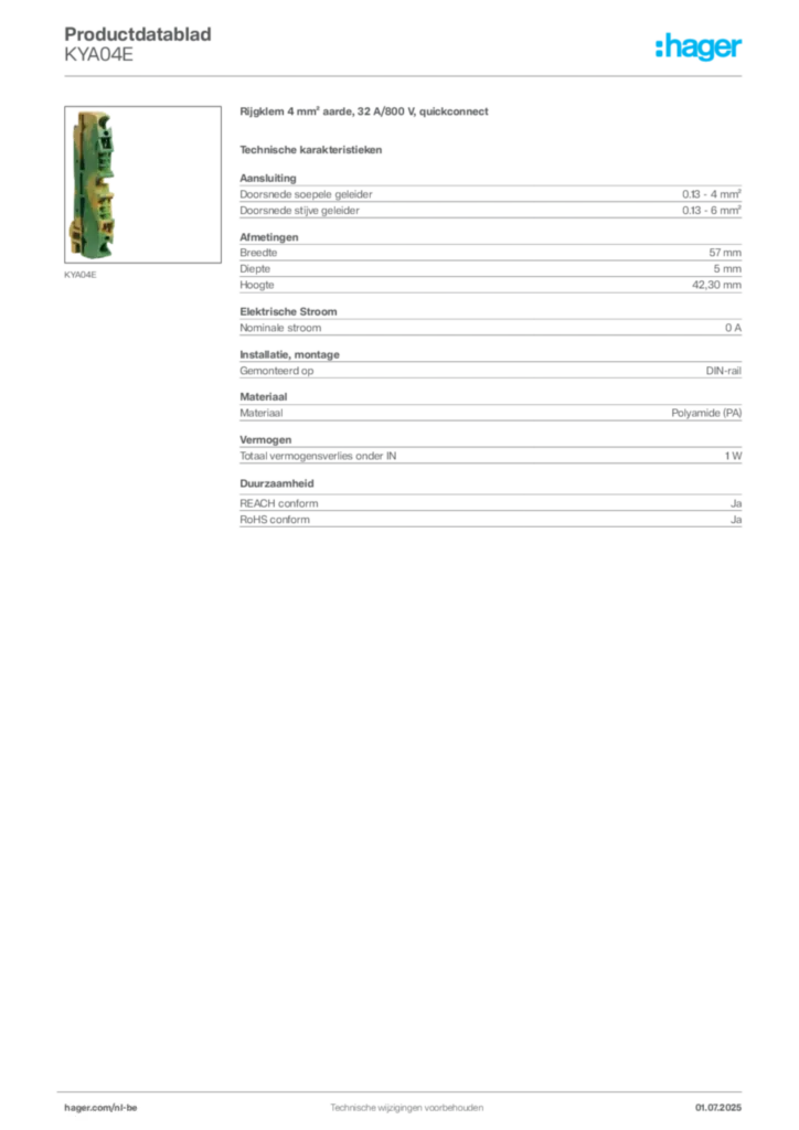 Afbeelding Hager Productdatablad KYA04E | Hager Belgium