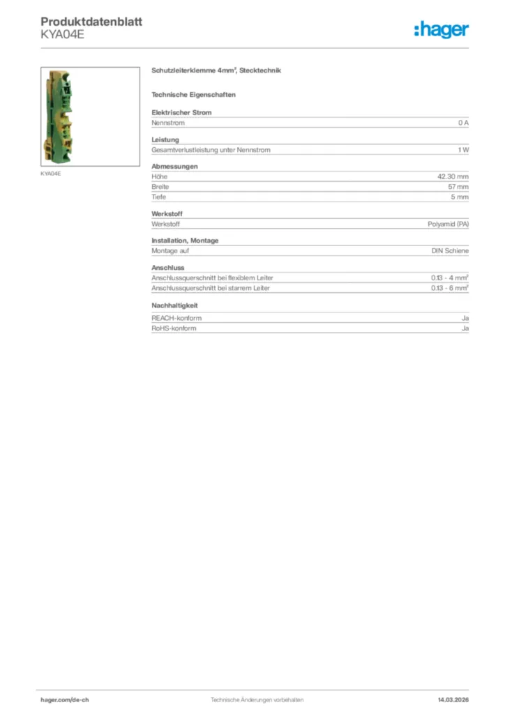 Bild Hager Produktdatenblatt KYA04E | Hager Schweiz