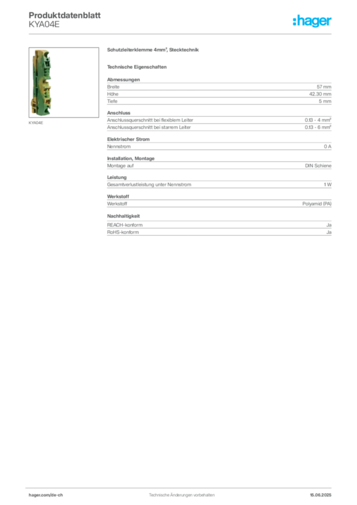 Bild Hager Produktdatenblatt KYA04E | Hager Schweiz