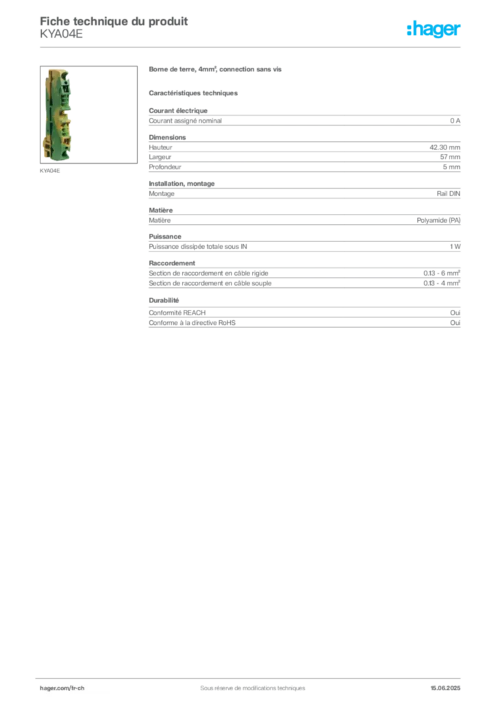 Image Hager Fiche technique du produit KYA04E | Hager Suisse