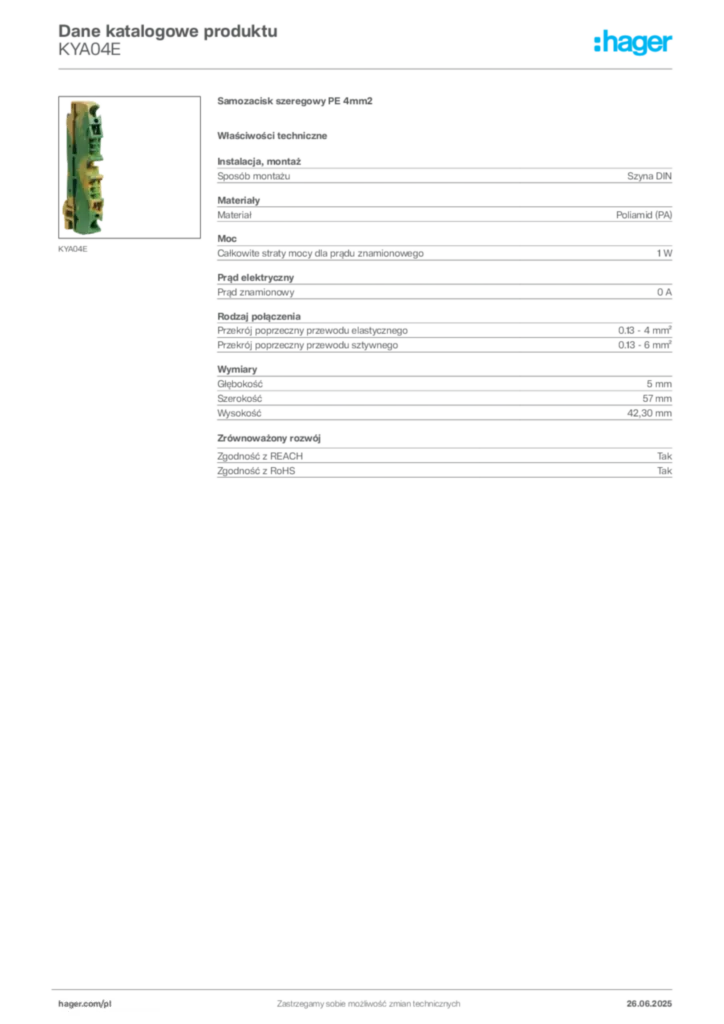Zdjęcie Hager Karta katalogowa KYA04E | Hager Polska