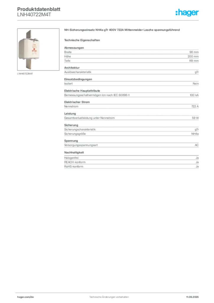 Bild Hager Produktdatenblatt LNH40722M4T | Hager Deutschland