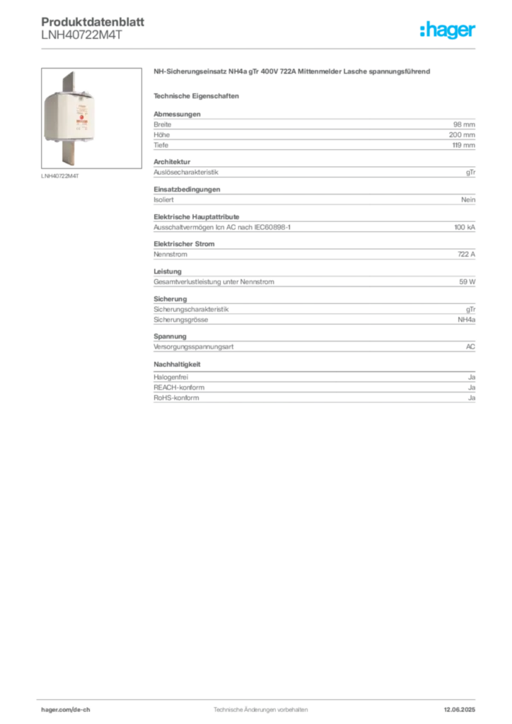 Bild Hager Produktdatenblatt LNH40722M4T | Hager Schweiz