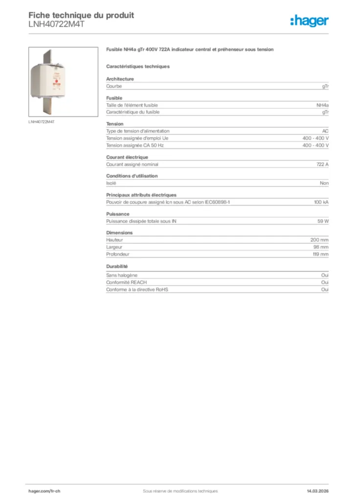 Image Hager Fiche technique du produit LNH40722M4T | Hager Suisse