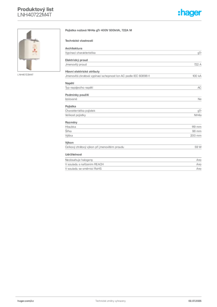 Obrázek Hager Produktový list LNH40722M4T | Hager