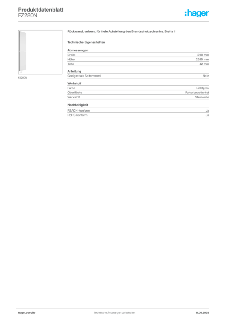 Hager Produktdatenblatt FZ280N