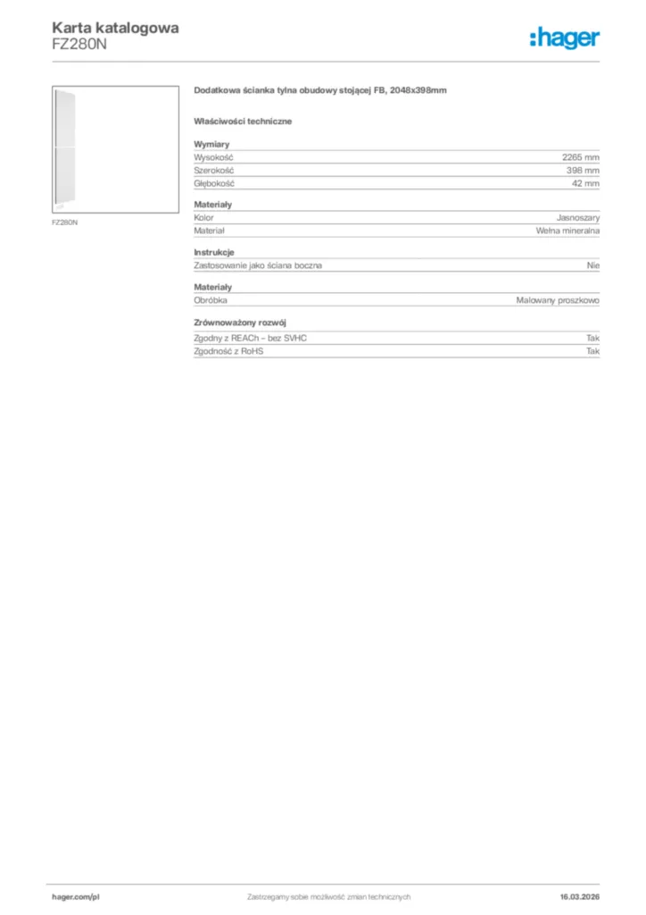 Zdjęcie Hager Karta katalogowa FZ280N | Hager Polska