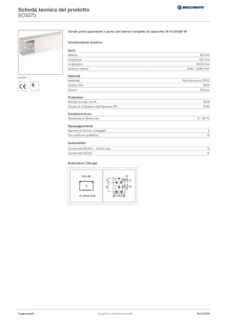 Immagine Bocchiotti Scheda tecnica del prodotto B01870 | Hager Italia