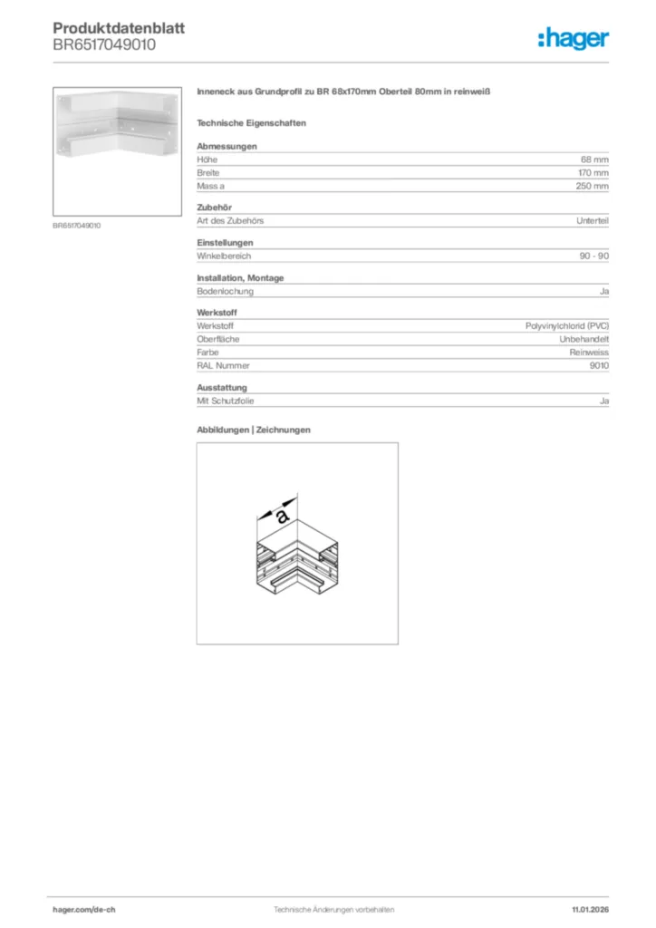 Bild Hager Produktdatenblatt BR6517049010 | Hager Schweiz
