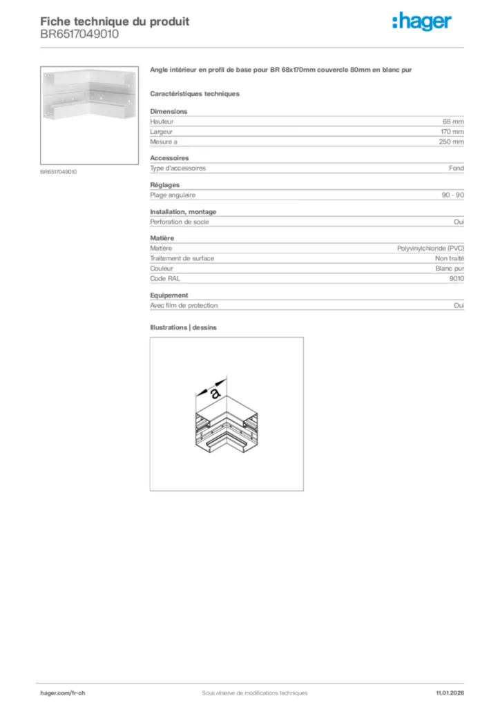 Image Hager Fiche technique du produit BR6517049010 | Hager Suisse