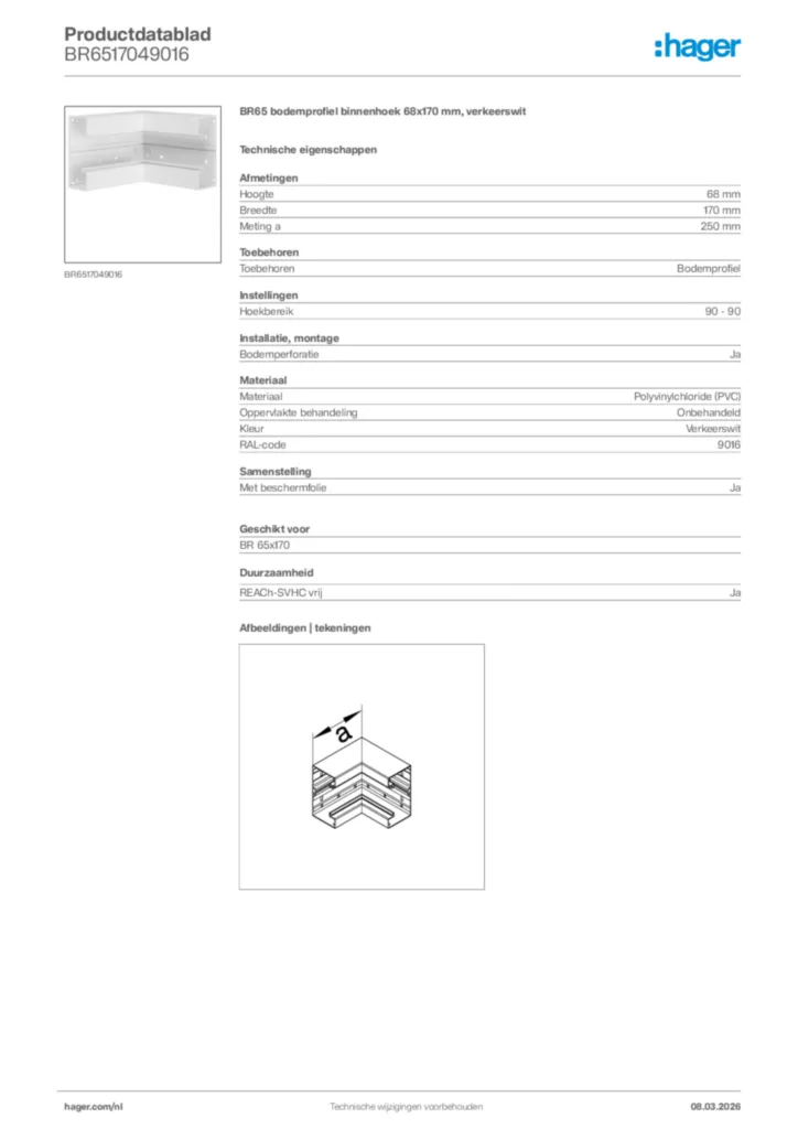 Afbeelding Hager Productdatablad BR6517049016 | Hager Nederland