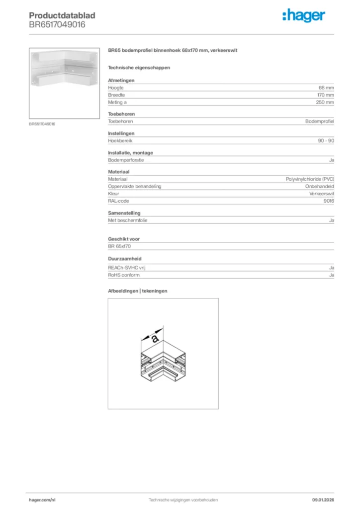 Afbeelding Hager Productdatablad BR6517049016 | Hager Nederland