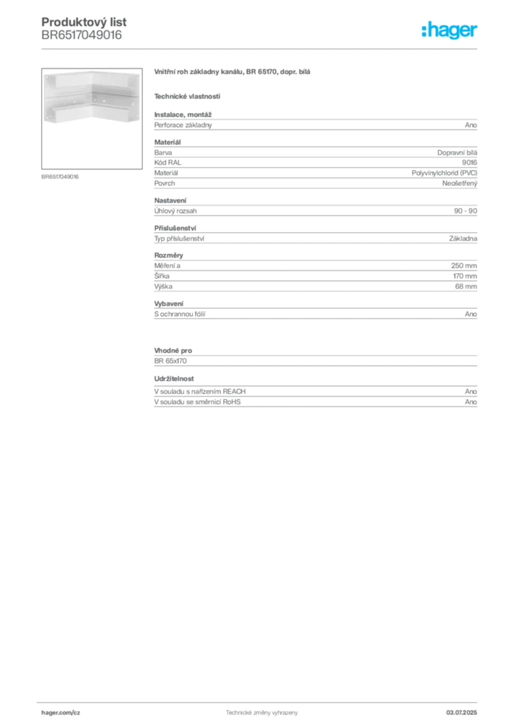 Obrázek Hager Produktový list BR6517049016 | Hager