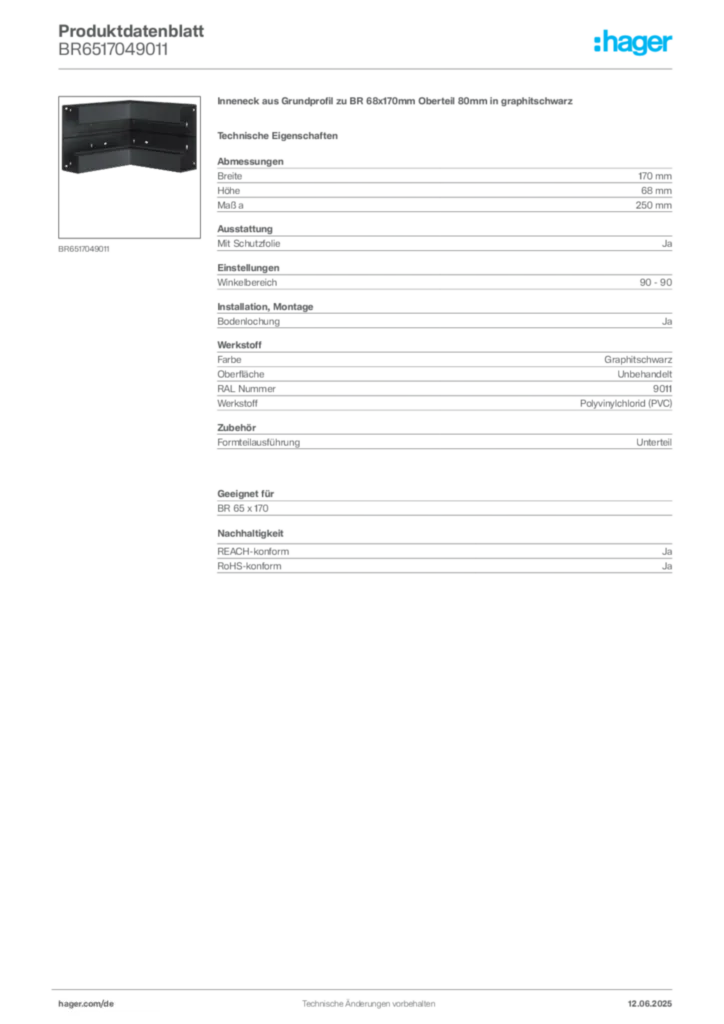 Bild Hager Produktdatenblatt BR6517049011 | Hager Deutschland