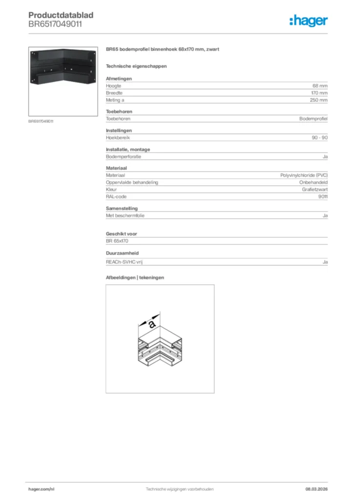 Afbeelding Hager Productdatablad BR6517049011 | Hager Nederland