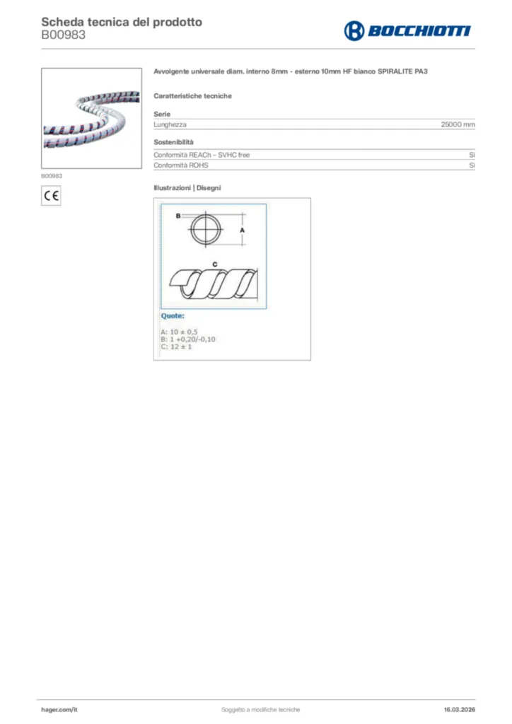 Immagine Bocchiotti Scheda tecnica del prodotto B00983 | Hager Italia