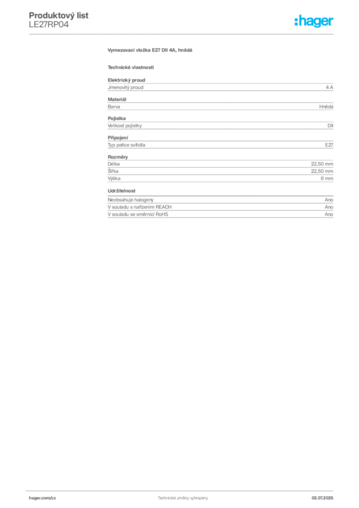Obrázek Hager Produktový list LE27RP04 | Hager