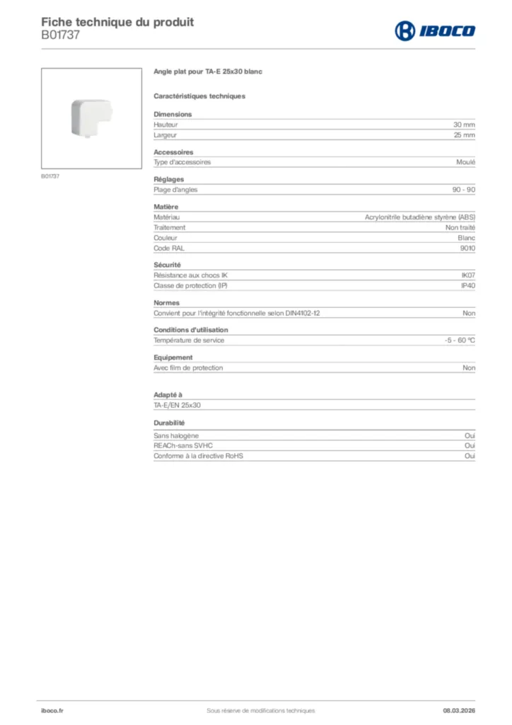 Image Iboco Fiche technique du produit B01737 | Hager France