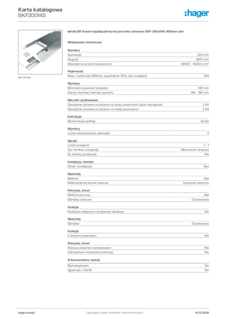 Zdjęcie Hager Karta katalogowa BKF300145 | Hager Polska