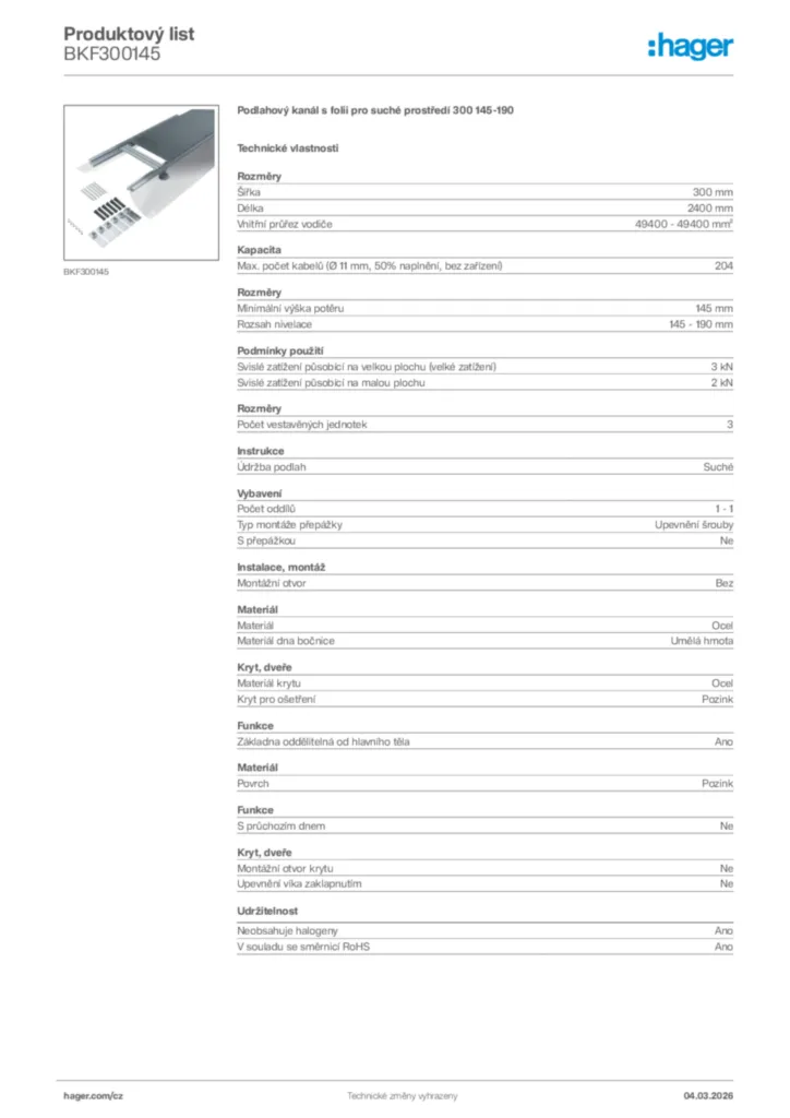 Obrázek Hager Product data sheet BKF300145 | Hager