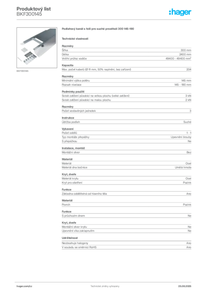 Obrázek Hager Produktový list BKF300145 | Hager