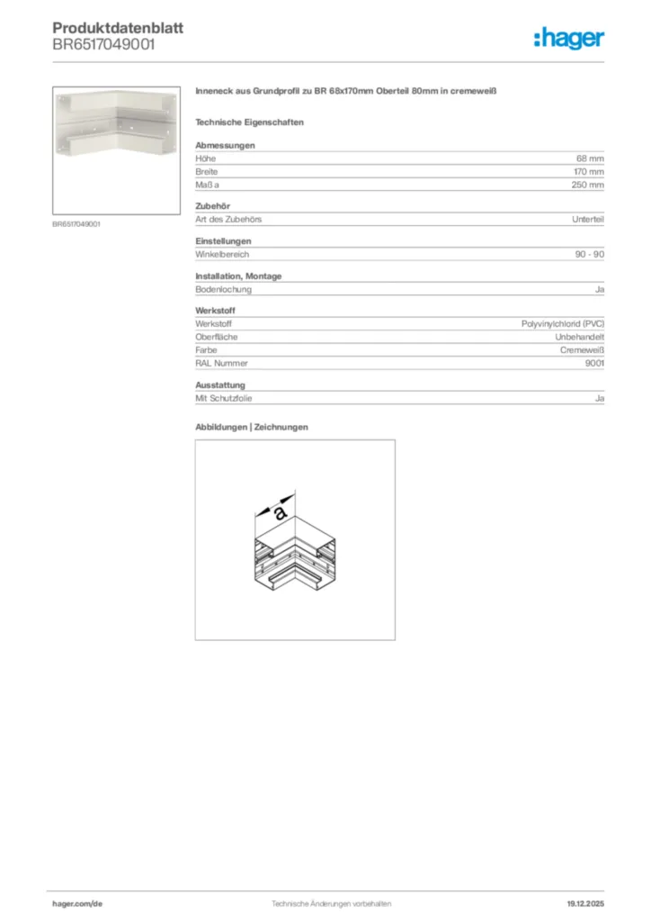 Bild Hager Produktdatenblatt BR6517049001 | Hager Deutschland