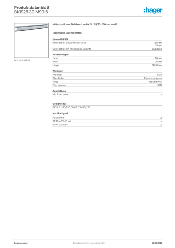 Bild Hager Produktdatenblatt BKIS251301M9016 | Hager Deutschland