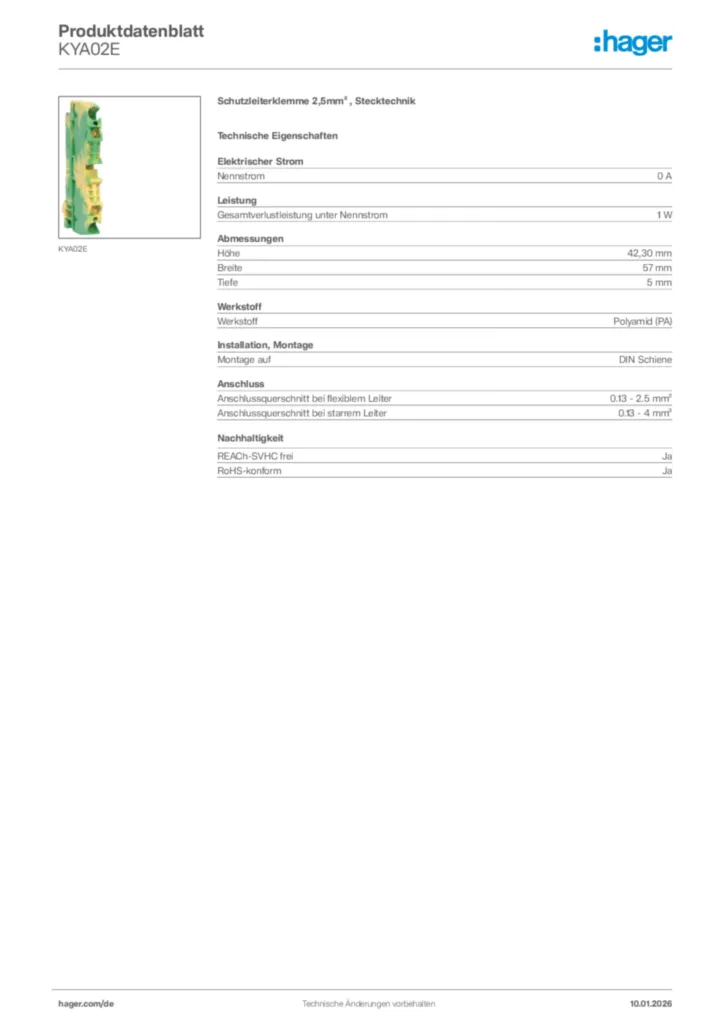 Bild Hager Produktdatenblatt KYA02E | Hager Deutschland