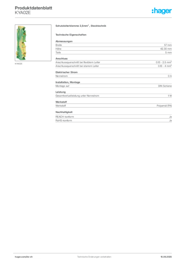 Bild Hager Produktdatenblatt KYA02E | Hager Schweiz