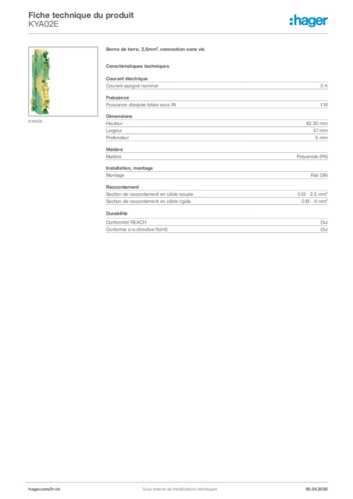 Image Hager Fiche technique du produit KYA02E | Hager Suisse