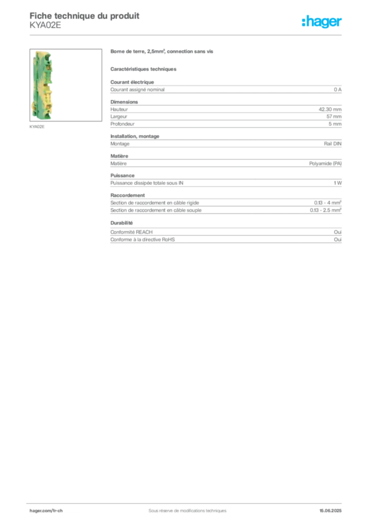 Image Hager Fiche technique du produit KYA02E | Hager Suisse