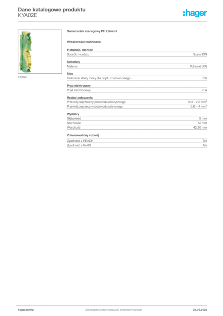 Zdjęcie Hager Karta katalogowa KYA02E | Hager Polska