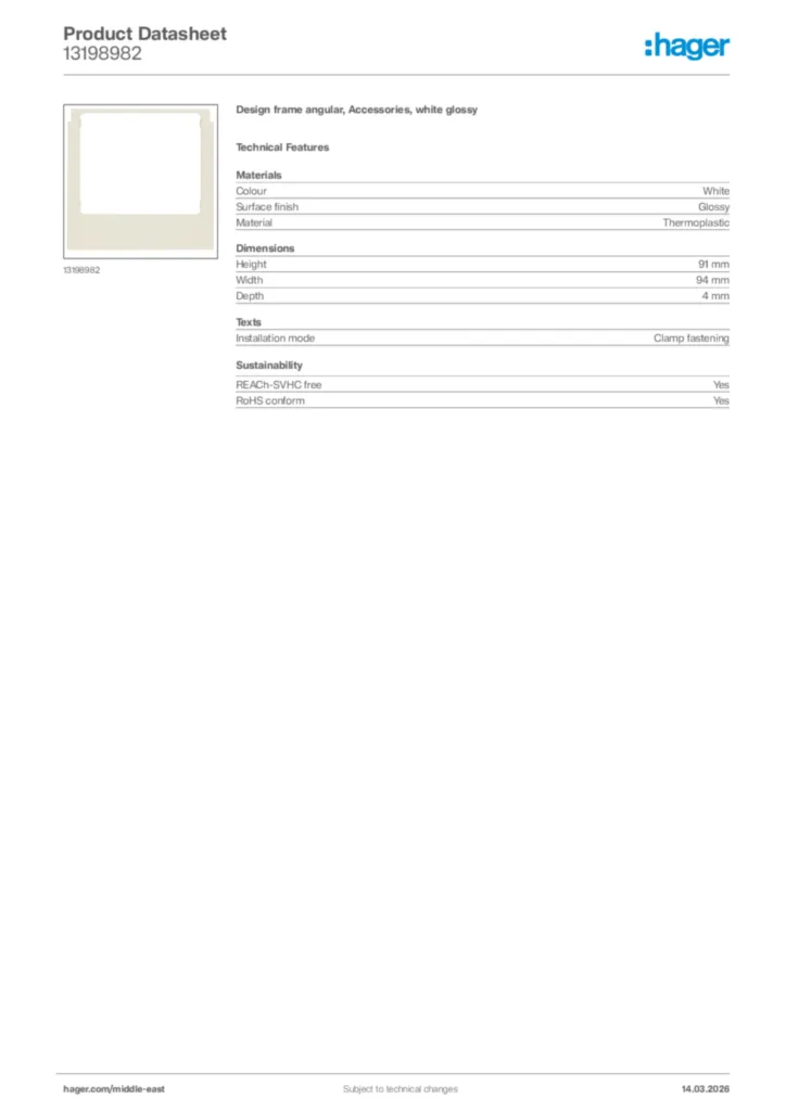 Image Hager Product data sheet 13198982  | Hager