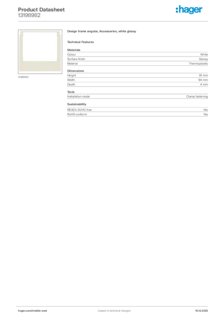 Image Hager Product data sheet 13198982  | Hager