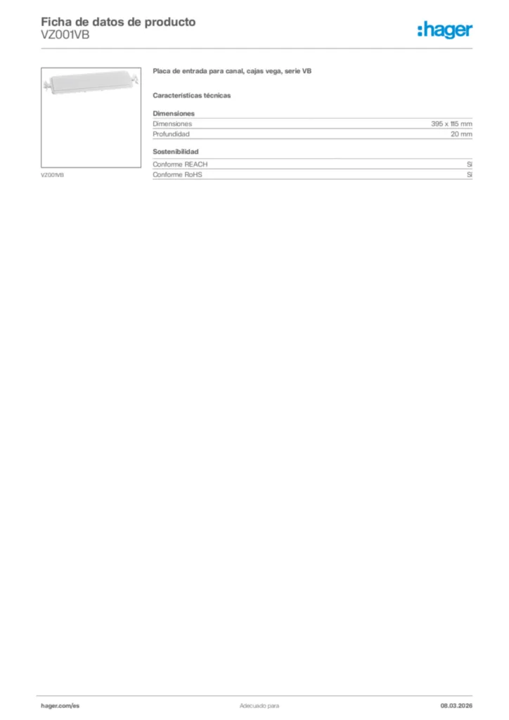 Imagen Hager Ficha de datos de producto VZ001VB | Hager España