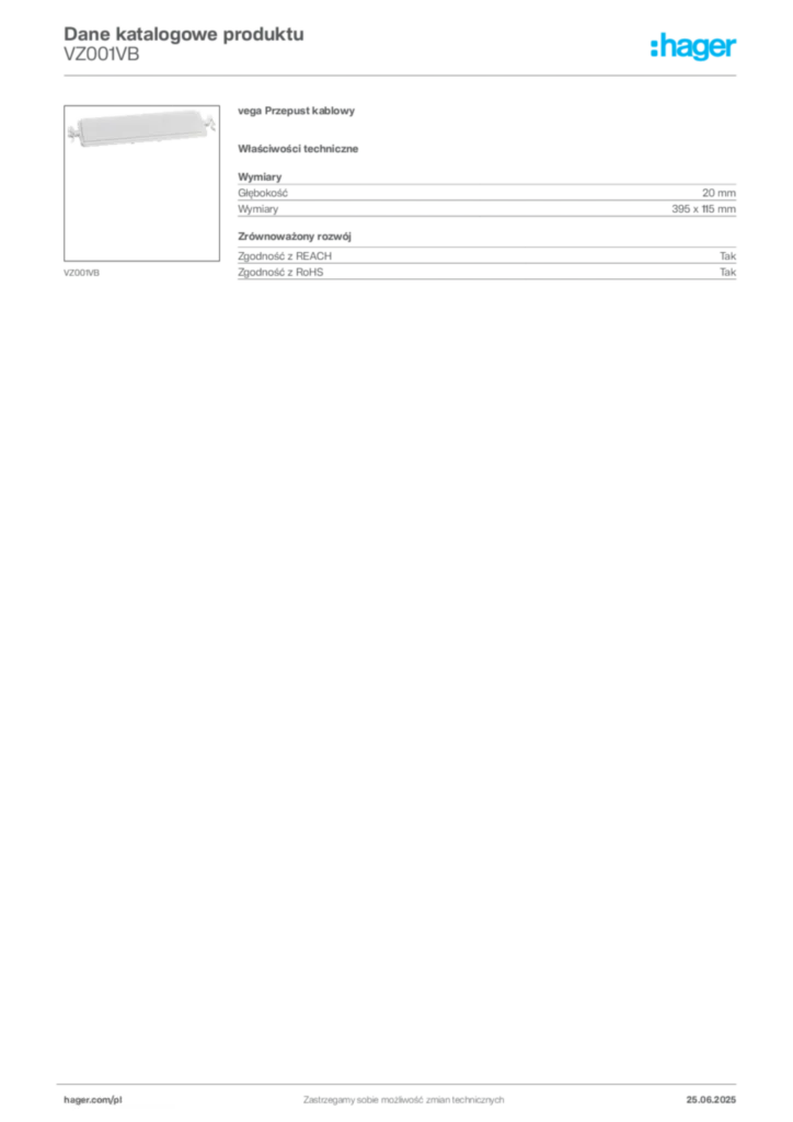 Zdjęcie Hager Karta katalogowa VZ001VB | Hager Polska