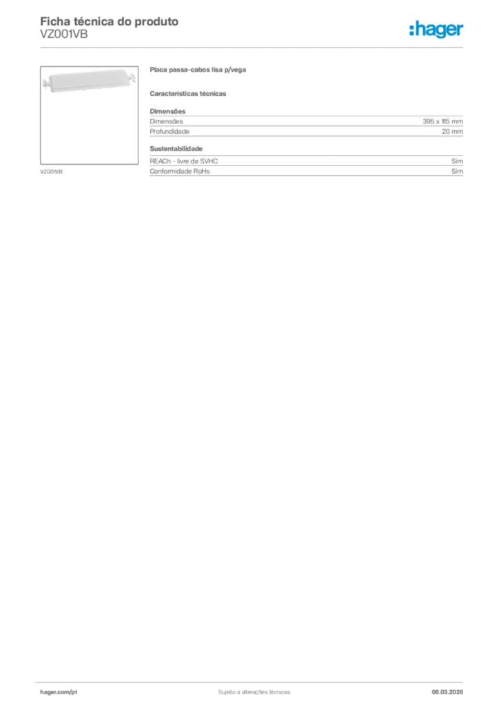 Imagem Hager Ficha técnica do produto VZ001VB | Hager Portugal