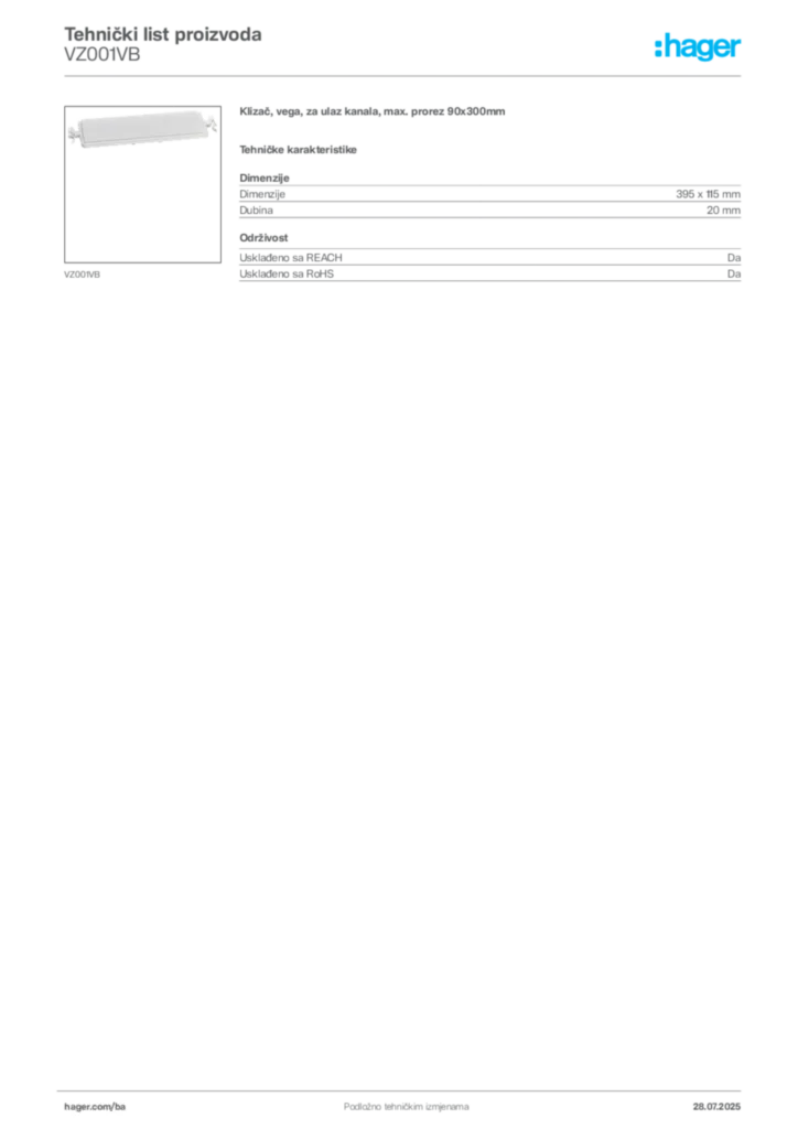 Slika Hager Product data sheet VZ001VB  | Hager