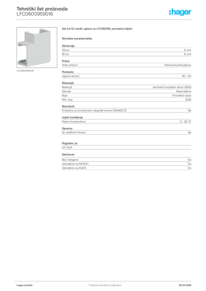 Slika Hager Product data sheet LFC0600959016  | Hager