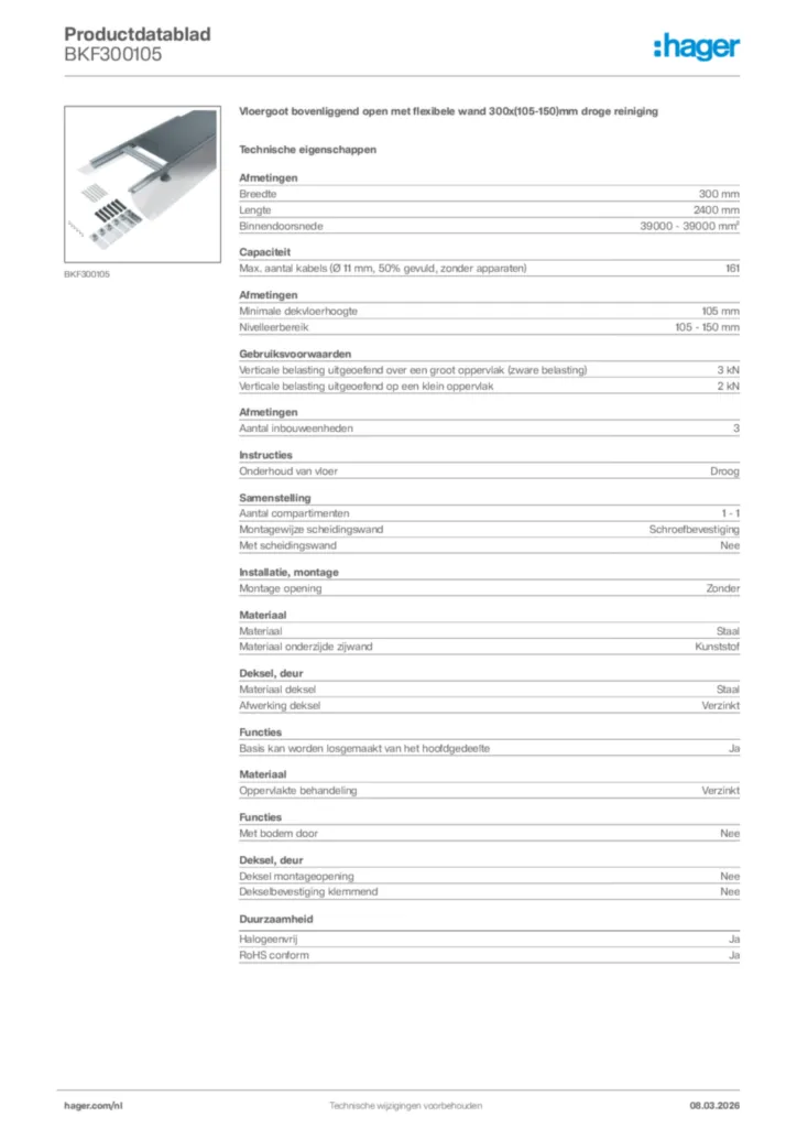 Afbeelding Hager Productdatablad BKF300105 | Hager Nederland