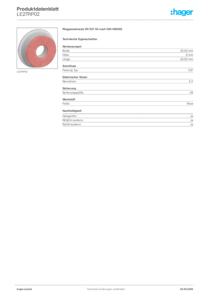 Bild Hager Produktdatenblatt LE27RP02 | Hager Deutschland