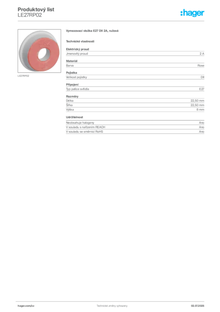 Obrázek Hager Produktový list LE27RP02 | Hager